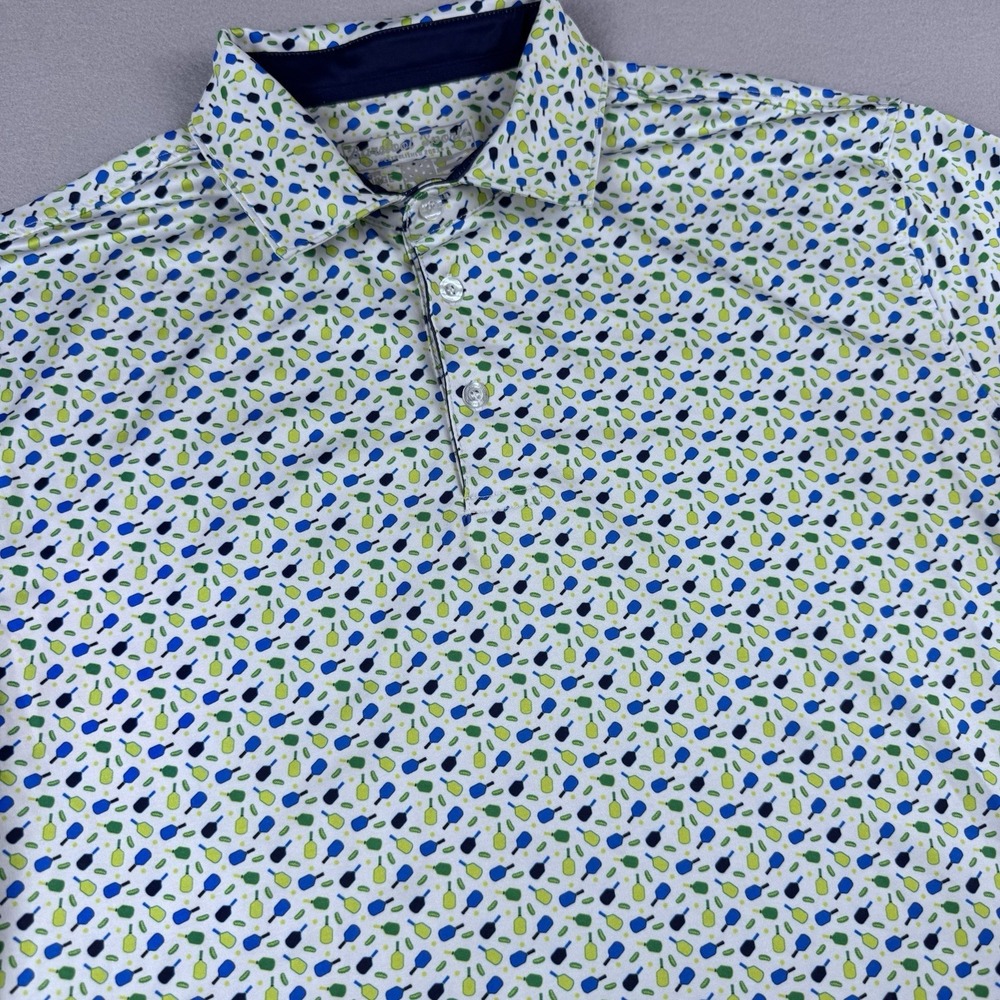 Barstool Sports Performance Polo Men L Pickleball‎ White AOP Golf Stretch Logo